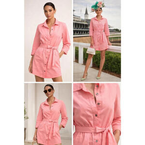 SOVERE Coral Pink Utility Shirt Dress Tie Waist Long Sleeve Mini AU 8 US 4 NWT